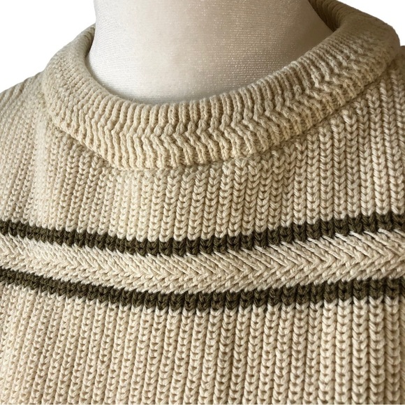 Izod Cotton Pullover Sweater Women M CrewNeck Cream Contrasting Stripes - Picture 2 of 7